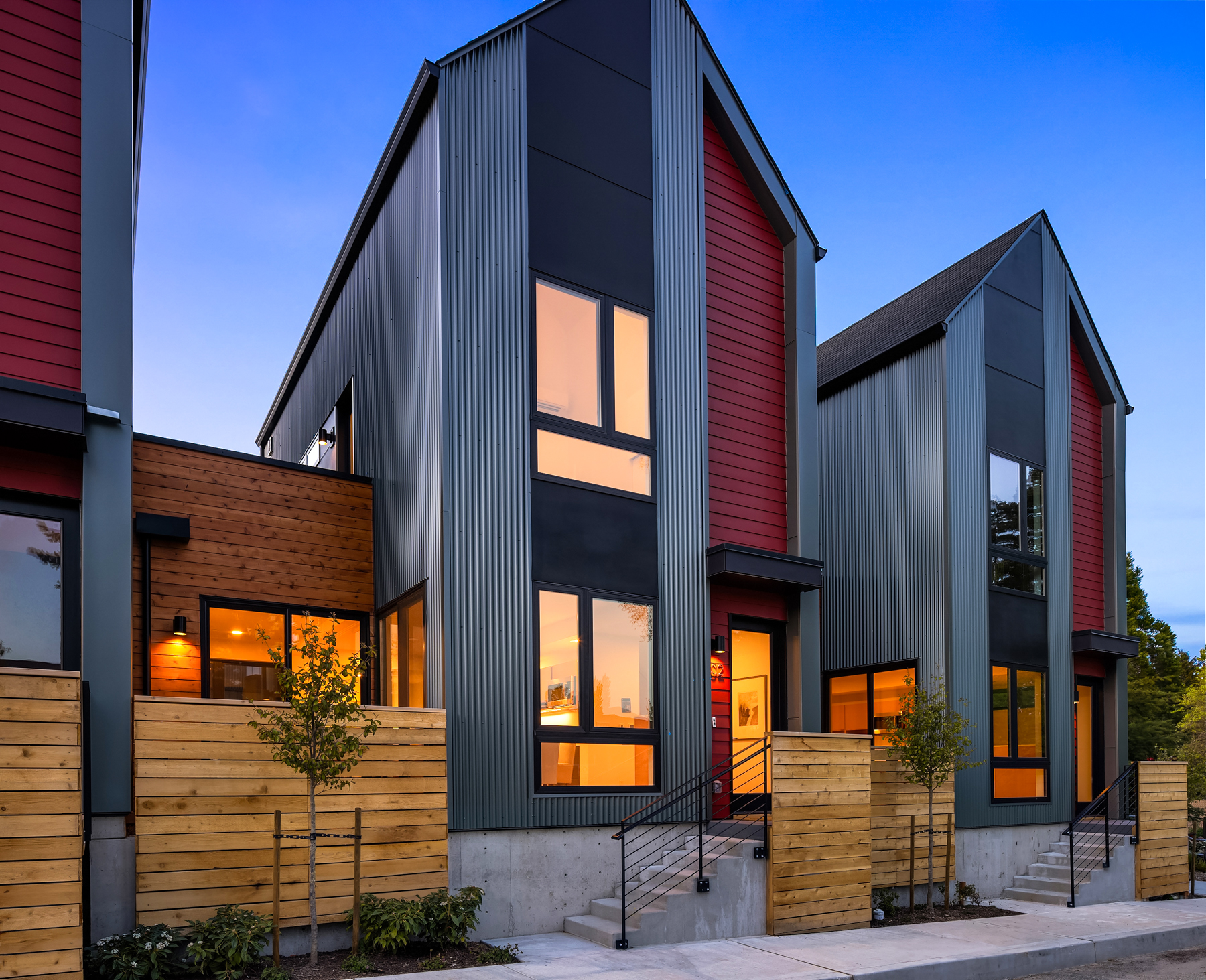 Exterior of Grow Community building at dusk